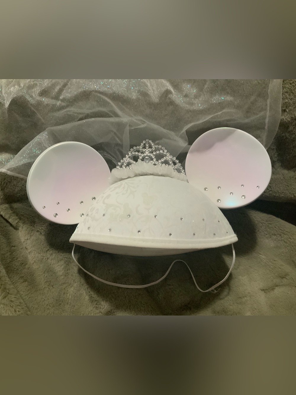 Disney Parks White Bridal Mickey Ears with Tiara and Veil